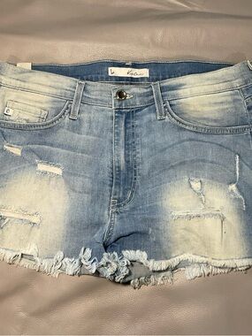 KanCan Light Blue Distressed Frayed Hem Denim Shorts